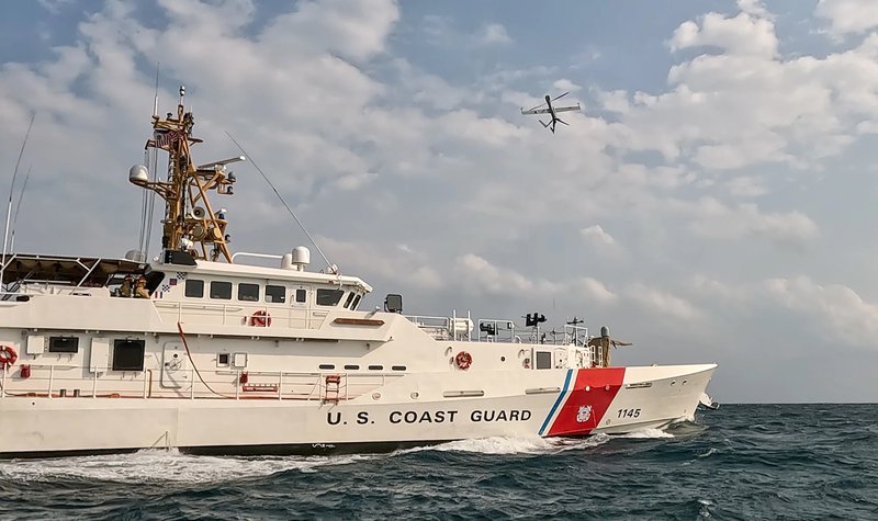 US Navy uncrewed systems task force launches UAV from Coast Guard ship