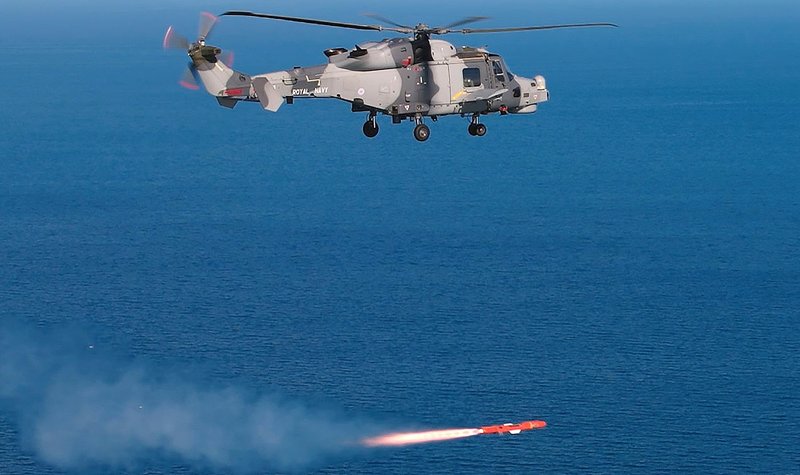 UK Royal Navy Wildcat fires Sea Venom anti-ship missile